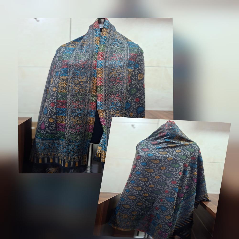 Acrylic Blend Shawl - Color: Color Multicolor On Dark Grey Base