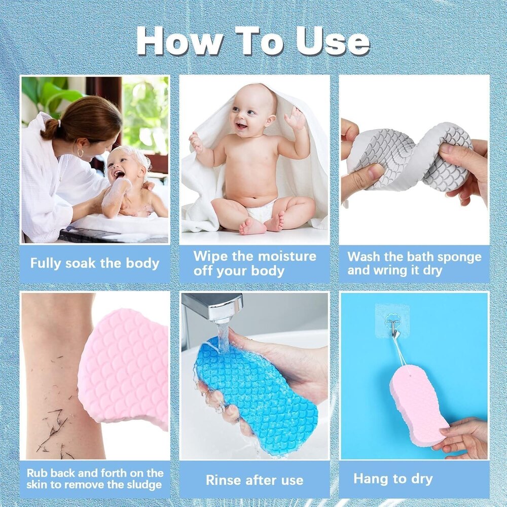 Baby Bath Sponge Soft Exfoliator 3D Bath Sponge Scrubber
