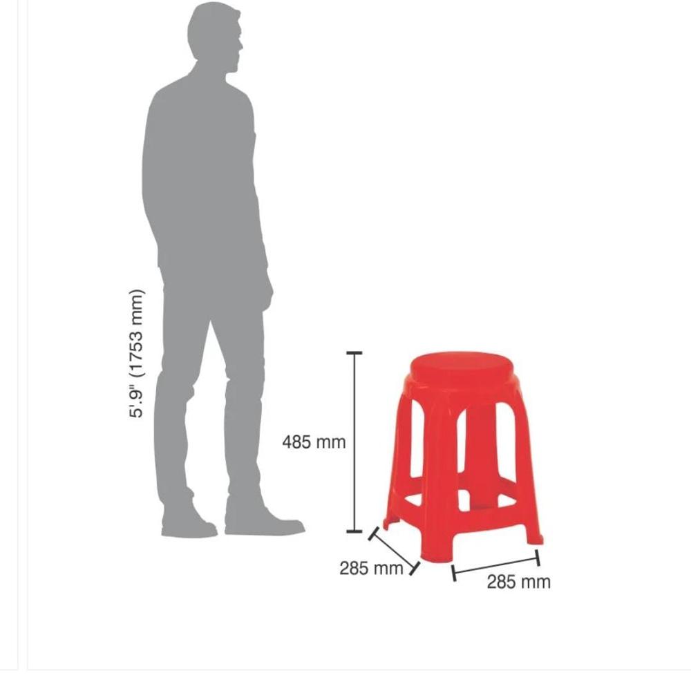 Italica Model No 999 Stool - Plastic, Standard Size, Red Color | Modern Appearance, No Assembly Required, Ergonomic Design For Comfort