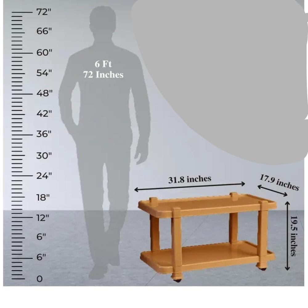 Italica Rectangular Center Trolly Table - Plastic Material, Smooth Finishing, Brown Color | Eco-friendly, Handmade, Warranty Included