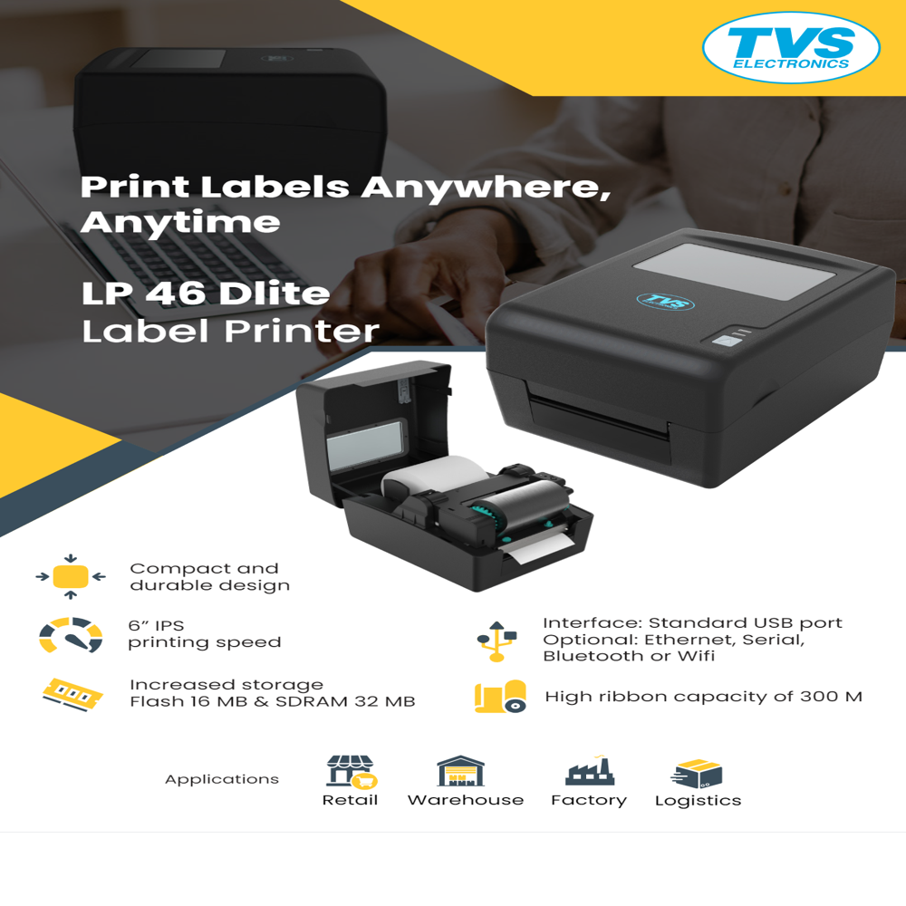 Tvs Barcode Printer Lp46 Delite + - Application: Printing
