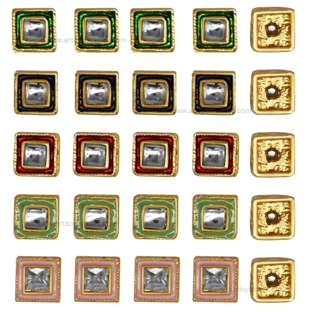 Meenakari Kundan Beads | Size : 8mm | Qty : 12pcs | C-661