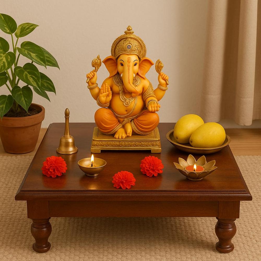 Wooden (16X16 Inches) Large Size Handmade Stool For Living Room Decoration Puja Chowki And Bedroom Stool For Sitting And Footstool. - Multicolor - Color: Brown