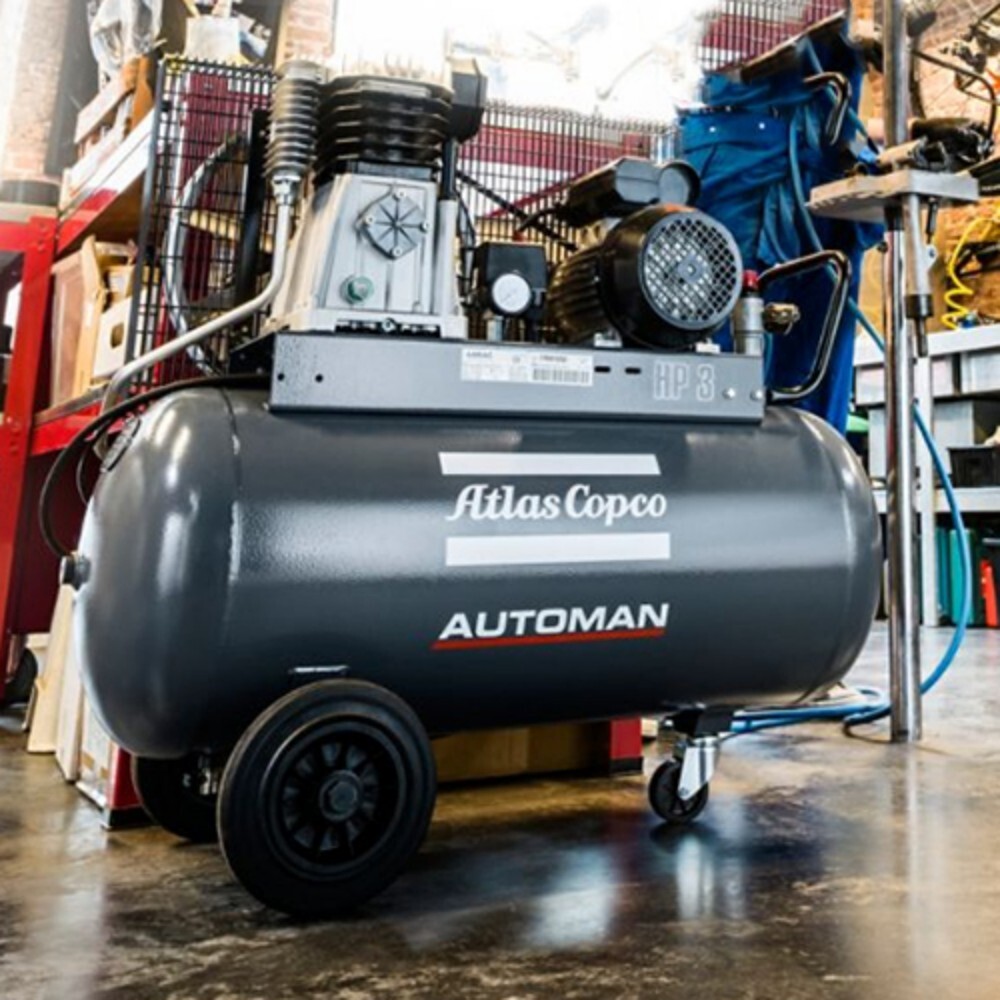 Automan Oil Lubricated Piston Compressor - Material: Cast Iron