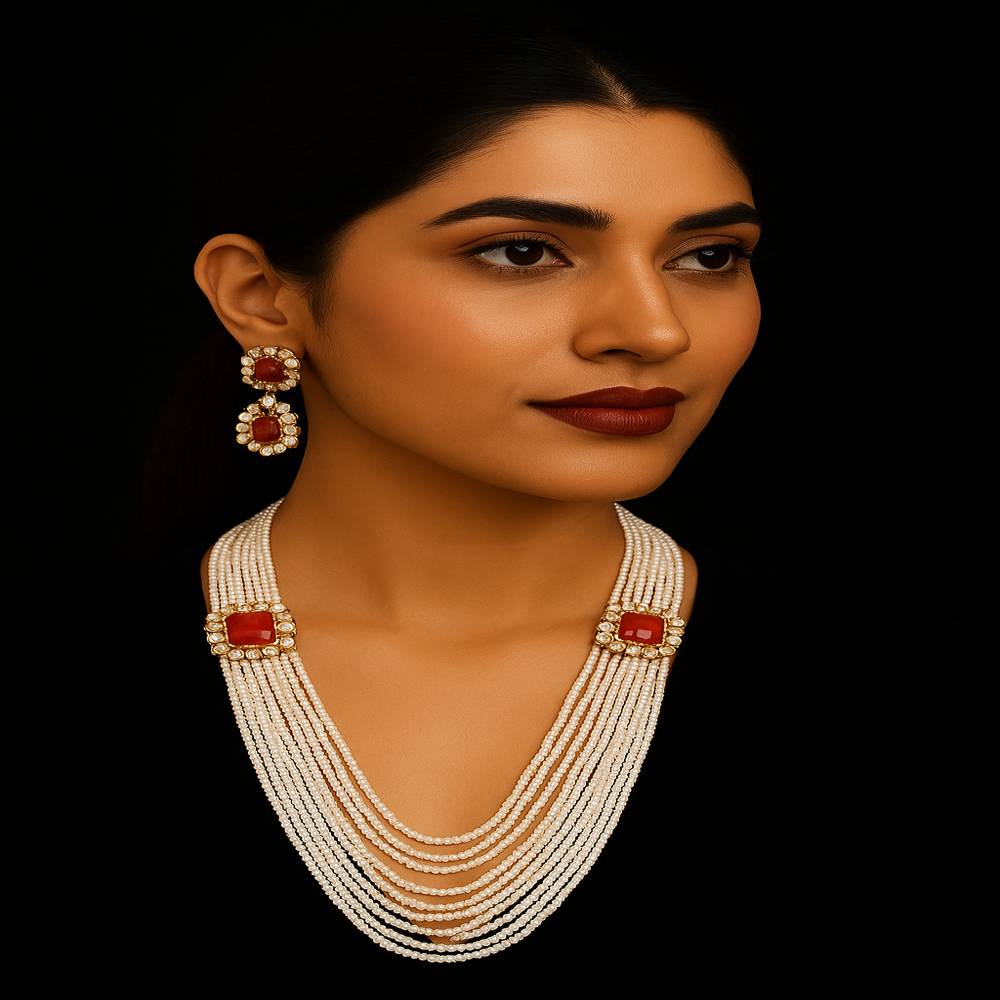 Beaded Gemstone Necklace in 925 Silver with Moissanite, Coral & Topaz 
