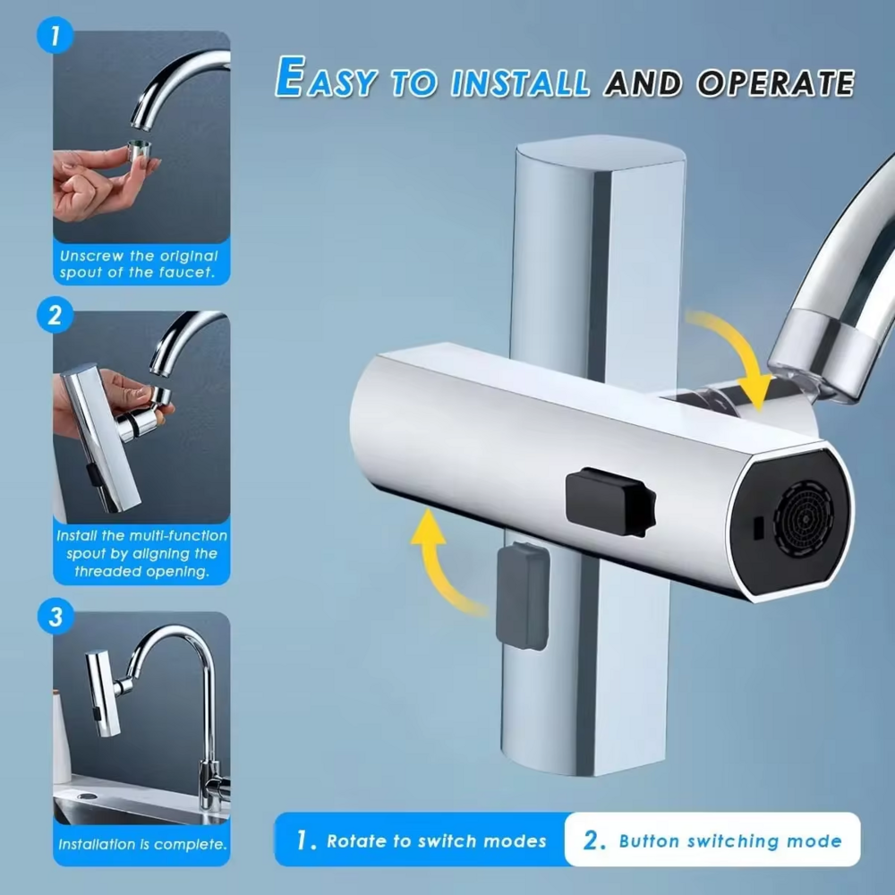 Movable Kitchen Sink Faucet 3 Modes Multi-functional Swivel Faucet Extender