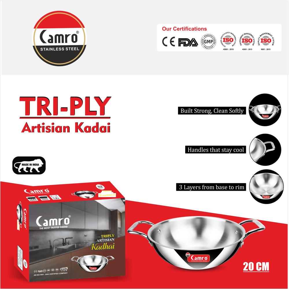 Triply Stainless Steel Kadai 18 cm