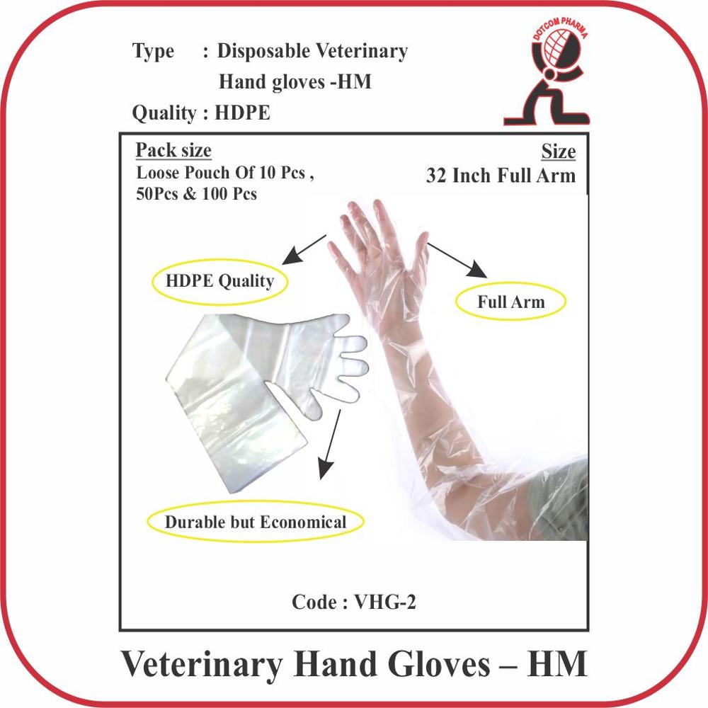 Veterinary Hand Gloves-hm-10 - Ldpe/hdpe, 32" Size | Disposable, Waterproof, Universal Fit, Ideal For Veterinary Examinations And General Animal Handling
