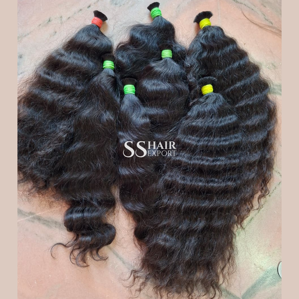 Curly Hair Weave Bulk Human Hair Indian Natural Black Braids Salon Use