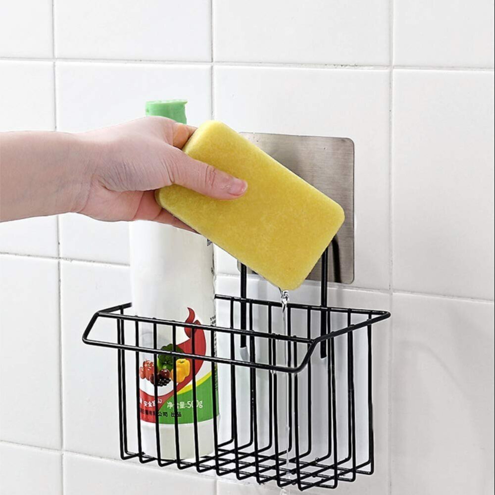 Metal Hanging Basket Wall Mounted Bathroom kitchen Sink Sponge Holder With Towel Hanger
