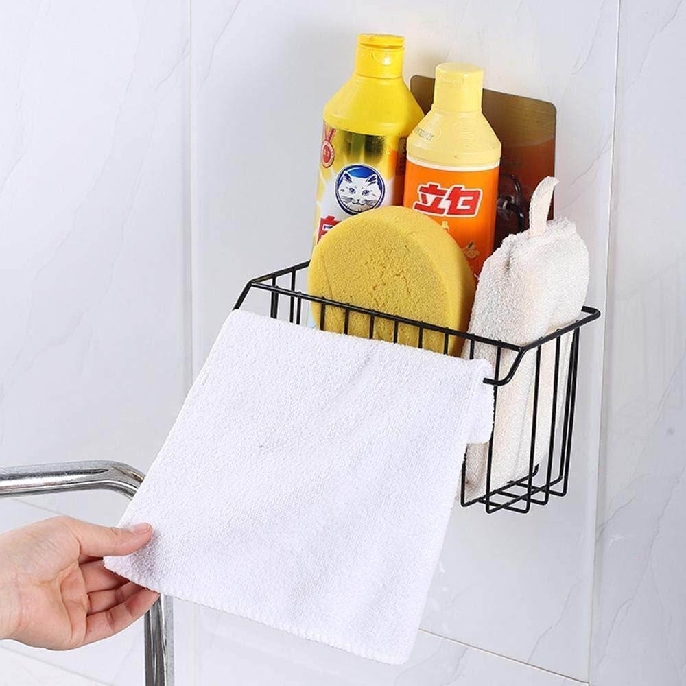 Metal Hanging Basket Wall Mounted Bathroom kitchen Sink Sponge Holder With Towel Hanger