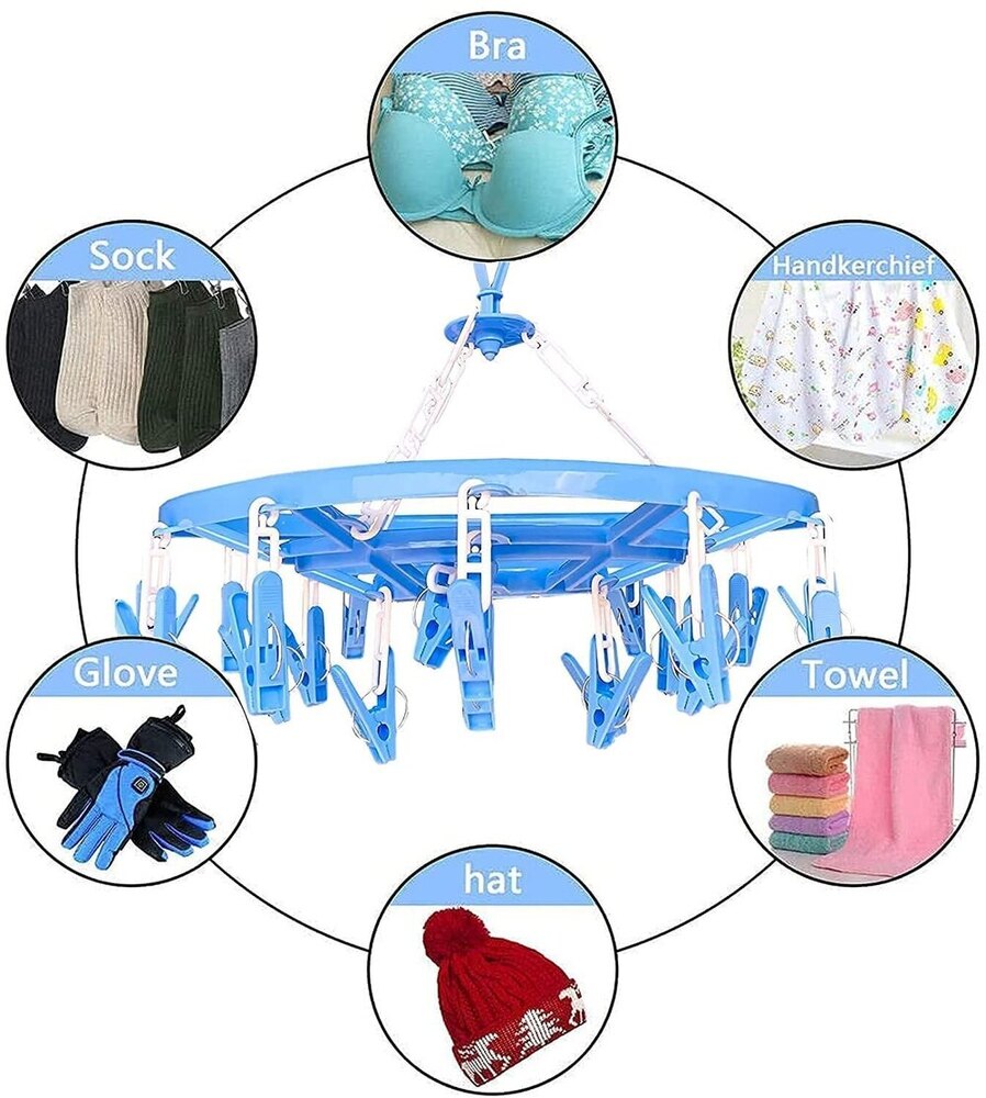 Cloth Drying Hanger With 24 Clips - Color: Silver