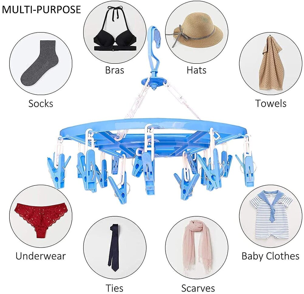 Cloth Drying Hanger With 24 Clips - Color: Silver