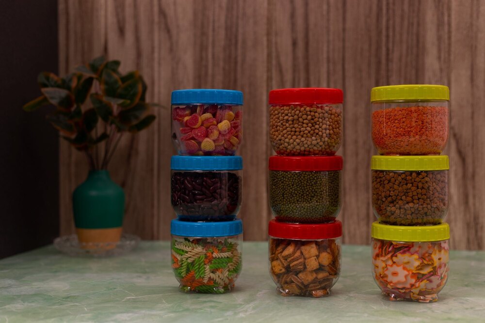 Interlock Container Plastic Storage Condiment Box For Kitchen (Set Of 6) - Color: Transparent
