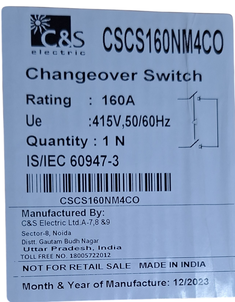 C&S CHANGE OVER SWITCH CSCS160NM4CO