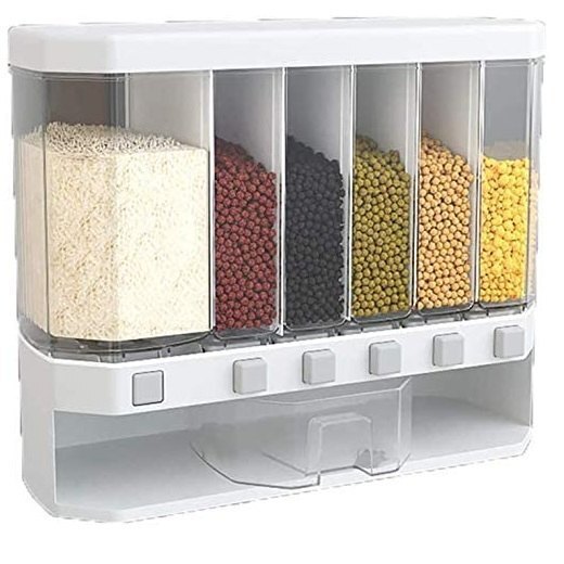 Wall Mounted Cereal Dispenser 6 Grid Dry Food Rice Dispense