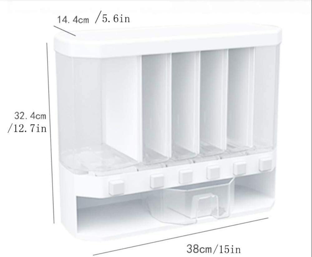 Wall Mounted Cereal Dispenser 6 Grid Dry Food Rice Dispense