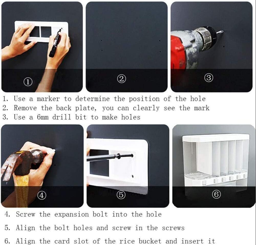 Wall Mounted Cereal Dispenser 6 Grid Dry Food Rice Dispense