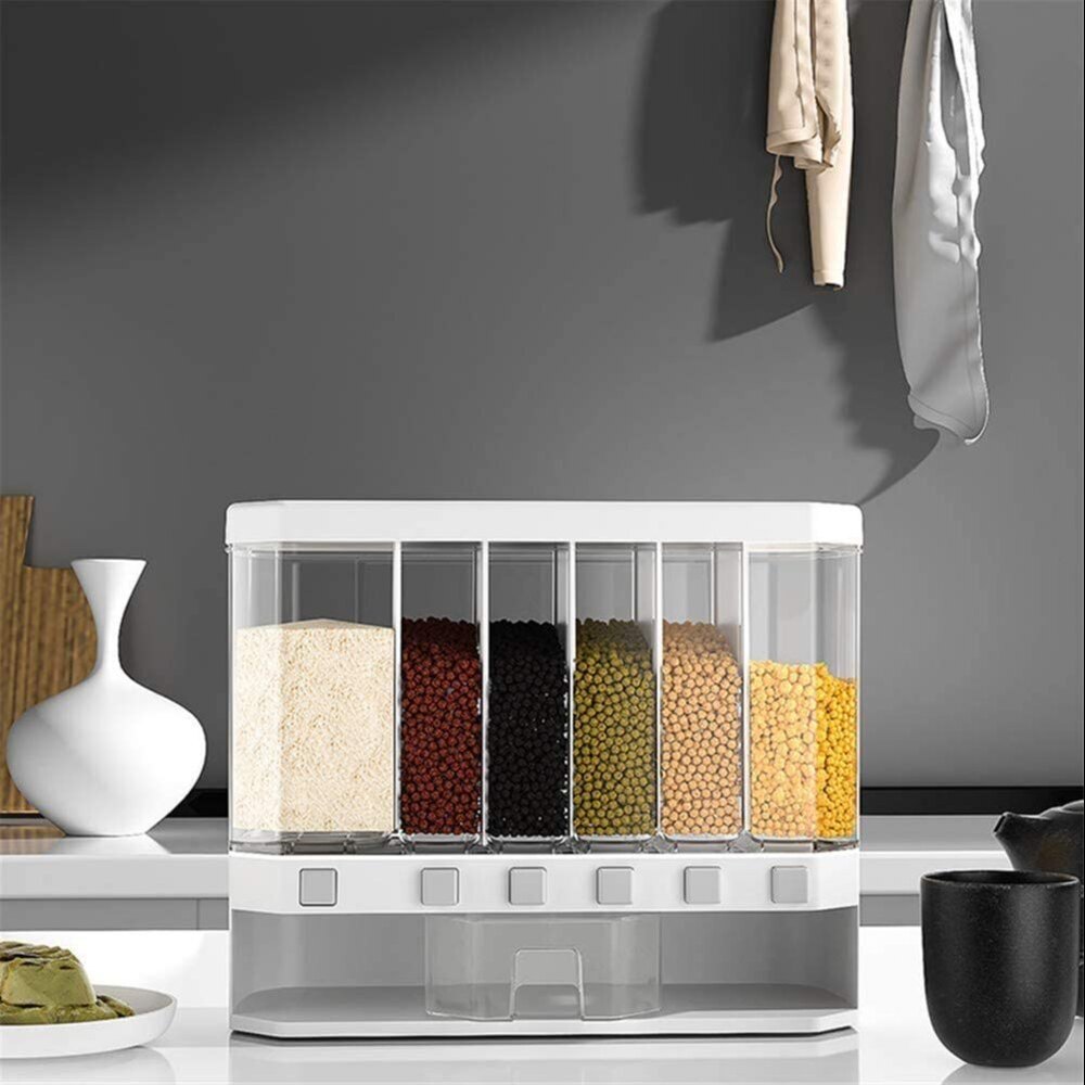 Wall Mounted Cereal Dispenser 6 Grid Dry Food Rice Dispense