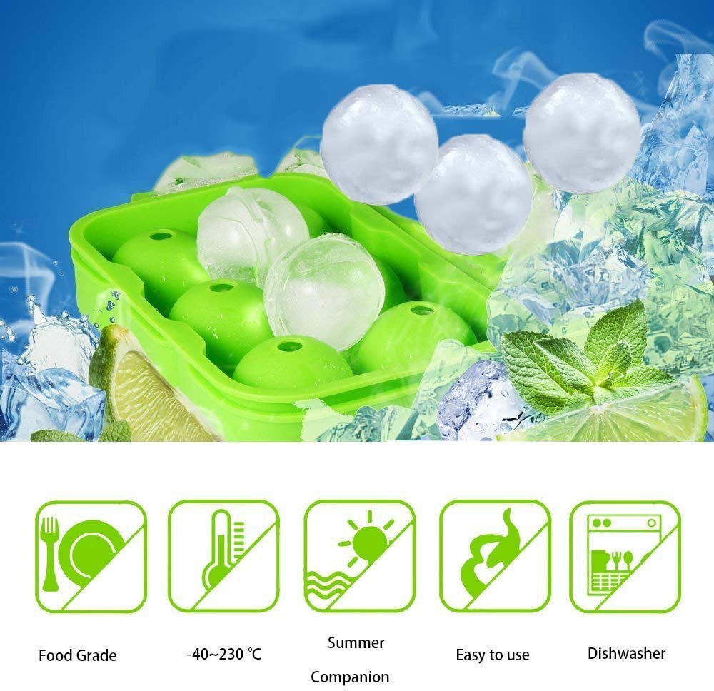 Silicone Ice Ball Maker 6 Ice Ball Mold - Silicone Material, Different Sizes Available | Manual Installation, Durable Design, Poly Packed