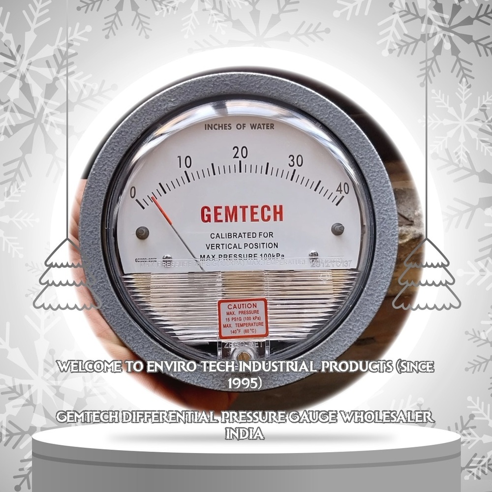 Gemtech Differential Pressure Gauge - Aluminum/metal Alloy, 4 Inch Diameter, White/black, 1/8" Female Npt, High Accuracy Of 2% | Wind-driven Ventilation, Silent Operation, All-weather Durable