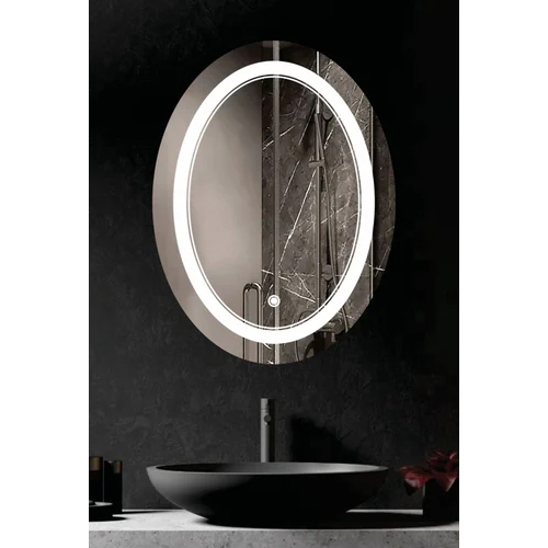 Dark Border White Line Oval Led Mirror - Color: Clear