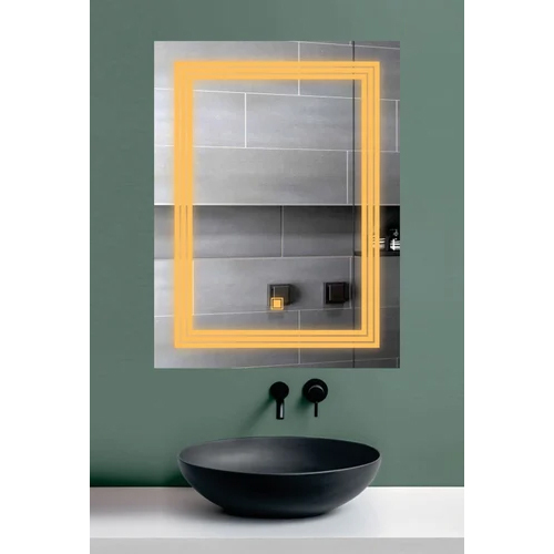 Yellow Line Rectangular Led Mirror - Color: Clear