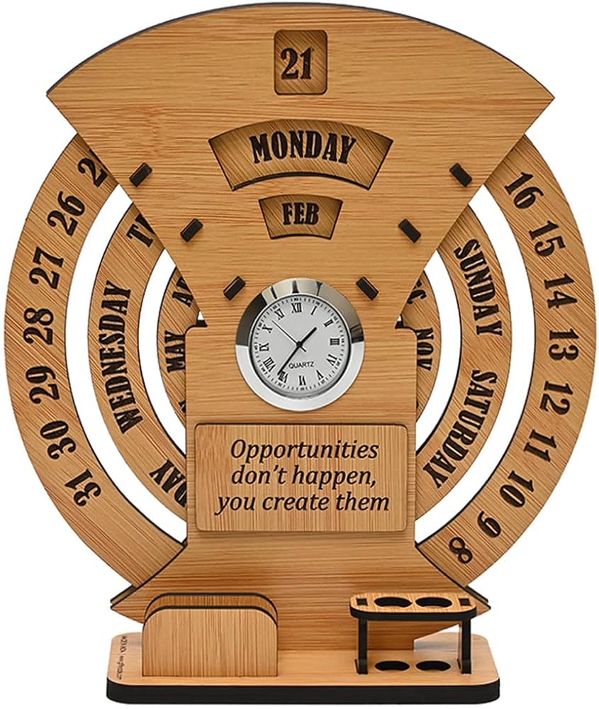 Lifetime Wooden Calender With Clock - Color: Brown
