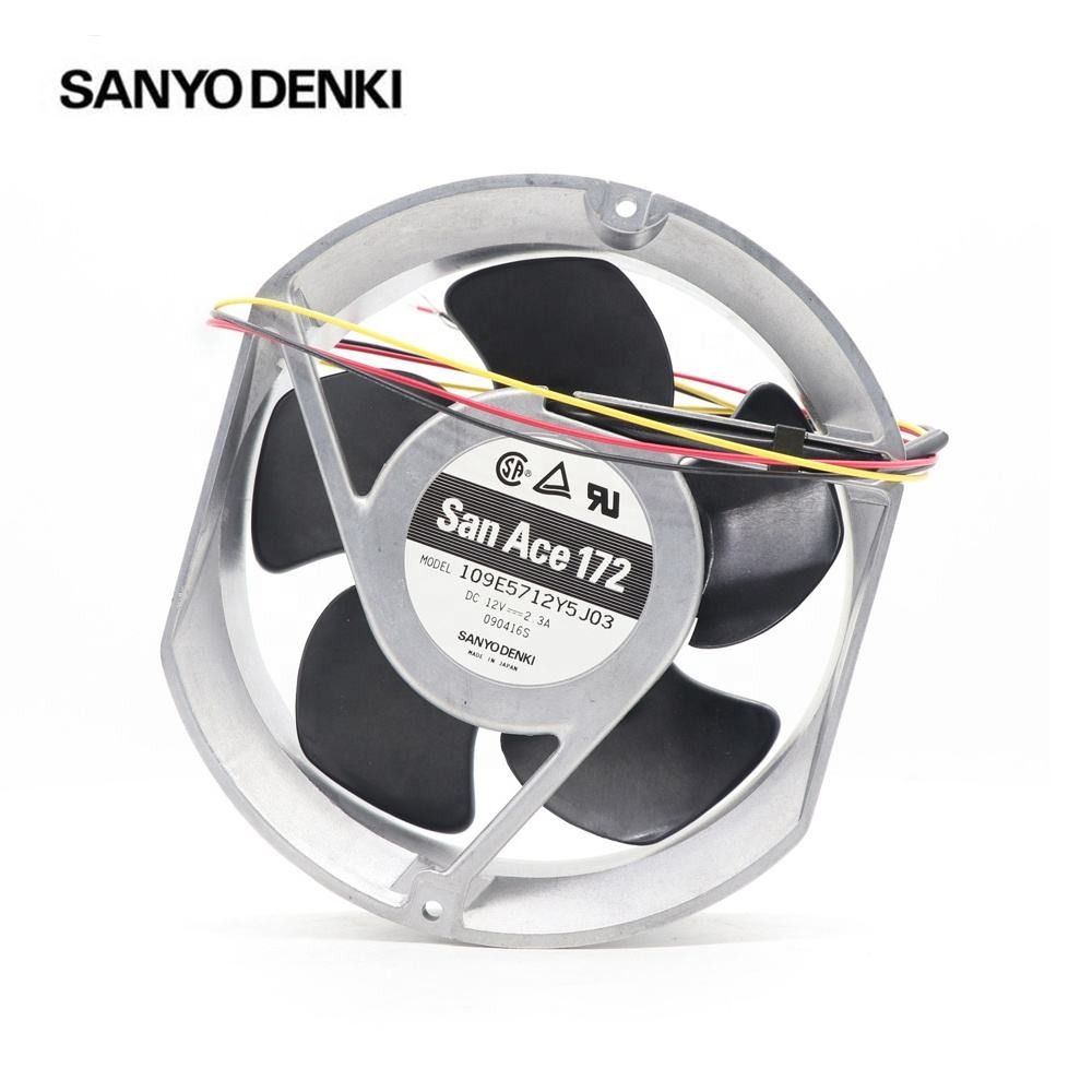 Sanyo Compact Fan 109E5712Y5J03 172x51mm 12V DC 2.3A 27.6W 4000RPM 300CFM 3 Wire Leads Chassis Cabinet Axial Cooling Fan