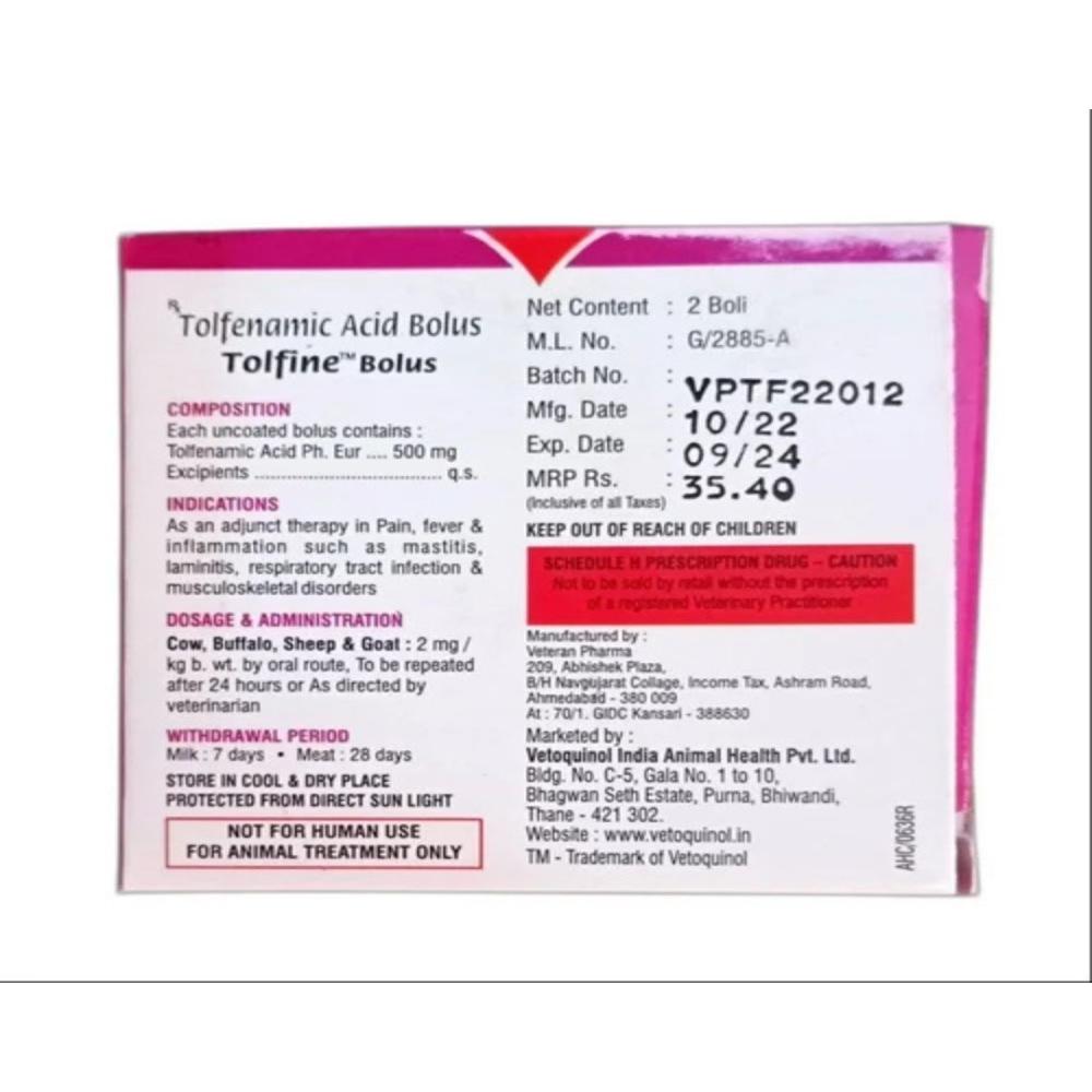 Tolfine Tolfenamic Acid  Bolus