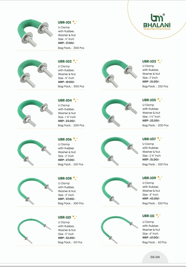 1'' TO 6'' U Bolt With Rubber-Washer And Nut