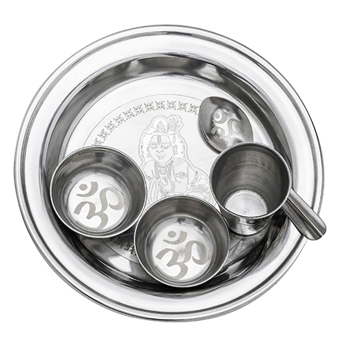 Puja Thali with Glass and Spoon