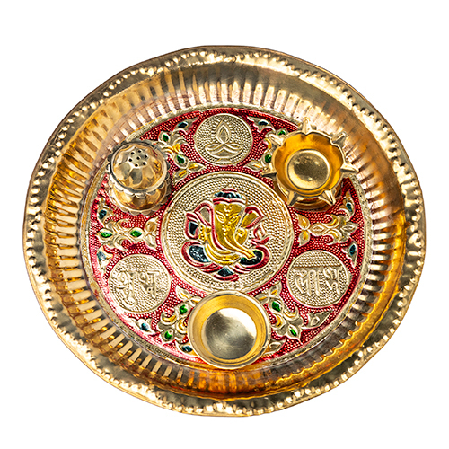 Diwali Gift Pooja Thali Set, Brass Pooja Thali