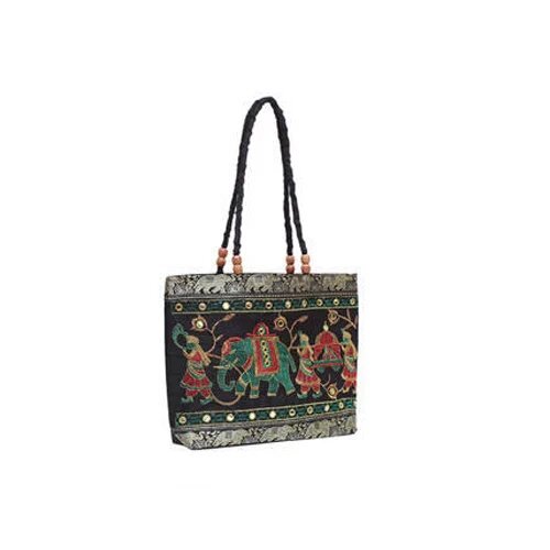 Black Embroidered Shopping Bags
