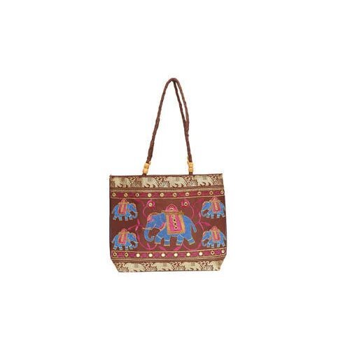 Brown Embroidered Shopping Bags