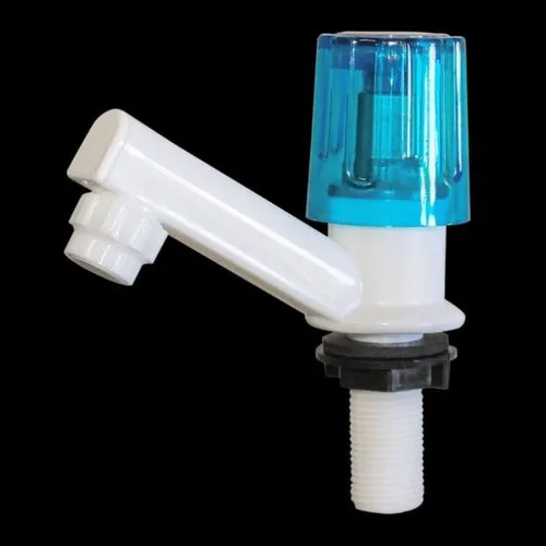 Plastic Pillar Bib Cock - Color: White And Blue