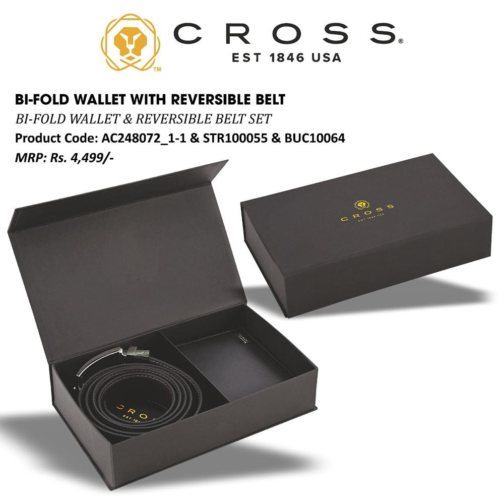 Bi-fold Wallet With Reversible Belt - Genuine Leather, Adjustable Size, Dual Color Black & Tan | Versatile Design For Professional & Personal Use