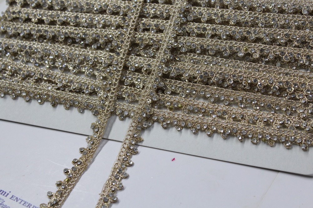 Golden Zari Stone Lace - Design: Cutwork