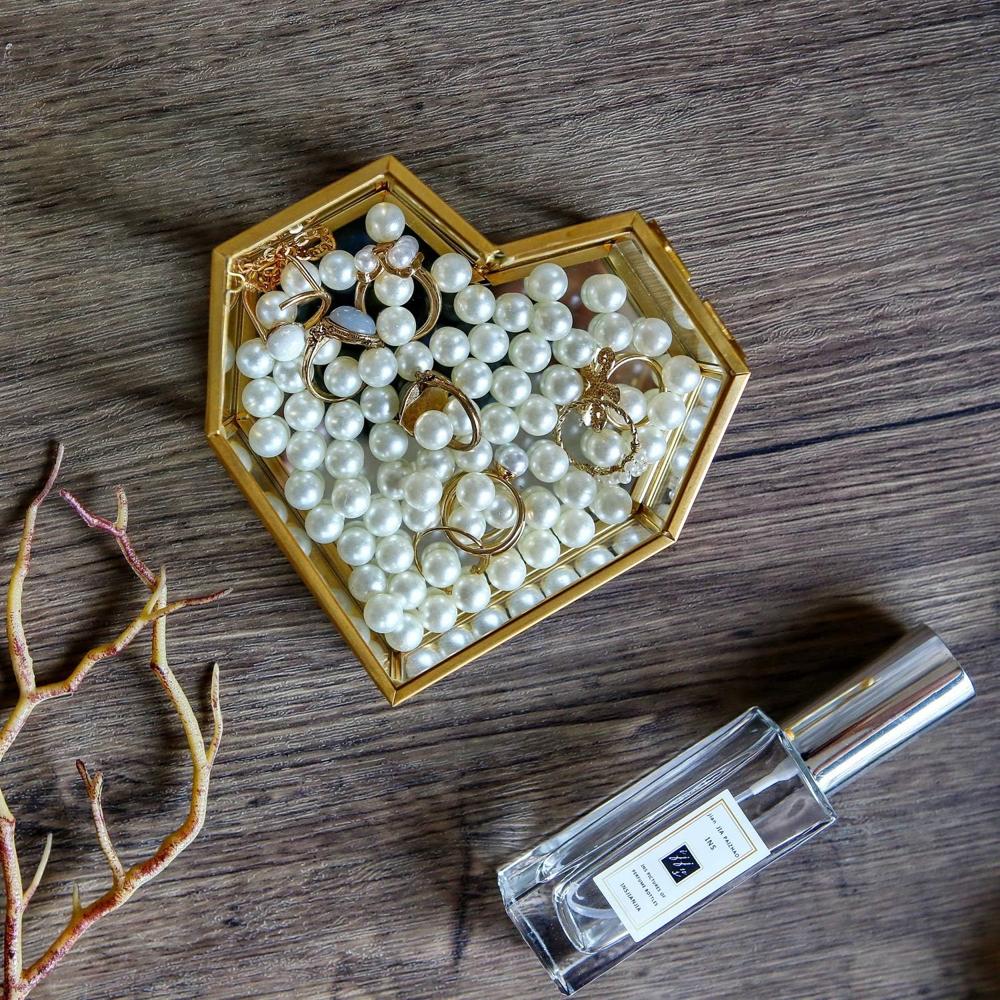 Brass And Glass Heart Shape Jwellery Boxes - Color: Electroplating Gold