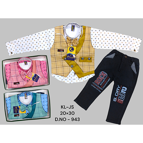 943 Premium Cotton 3 Piece Baba Suit - Age Group: Kids