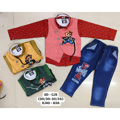 838 Premium Cotton 3 Piece Baba Suit Set - Age Group: Kids