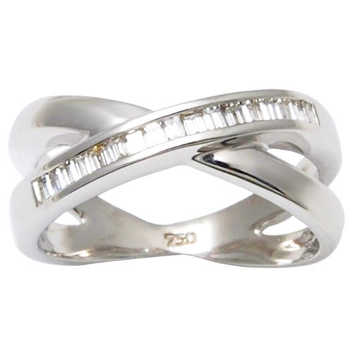 Crossed Gold Diamond Rings - 18K/14K White Gold, 0.35 cts Genuine VS Clarity Diamonds, Emerald Cut, Customized Design Options