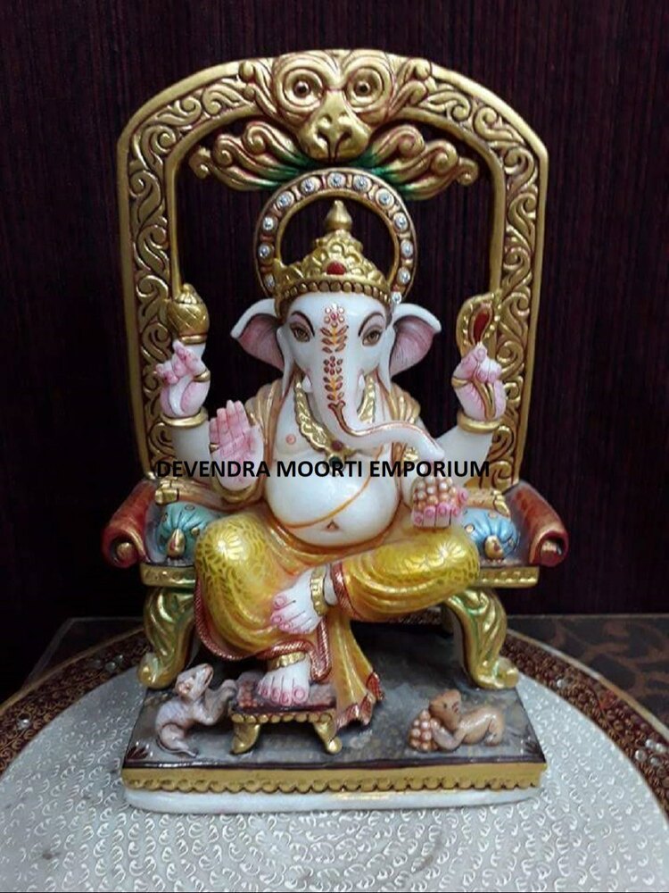 Multicolor Ganesha Marble Statue