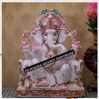 Pure White Makrana Marble Ganpati Statue - Size Ranging From 1 To 8 Feet | Ideal For Home And Temple Decoration, Exquisite Craftsmanship