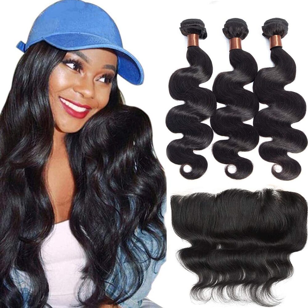 Virgin Hair With Lace Frontal Unprocessed Virgin Human Hair Bundles With Lace Frontal Body Wave Natural Black Color