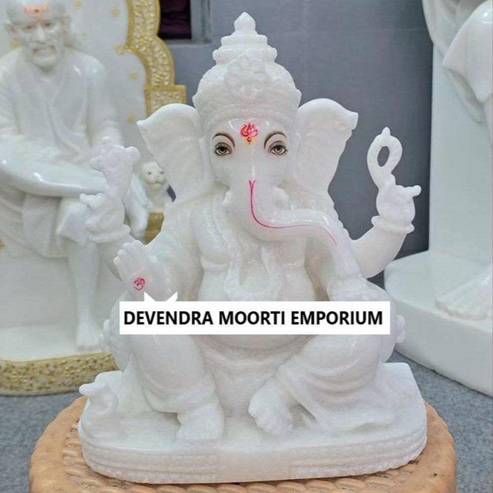 Decorative White Marble Multicolor Ganesh Statue