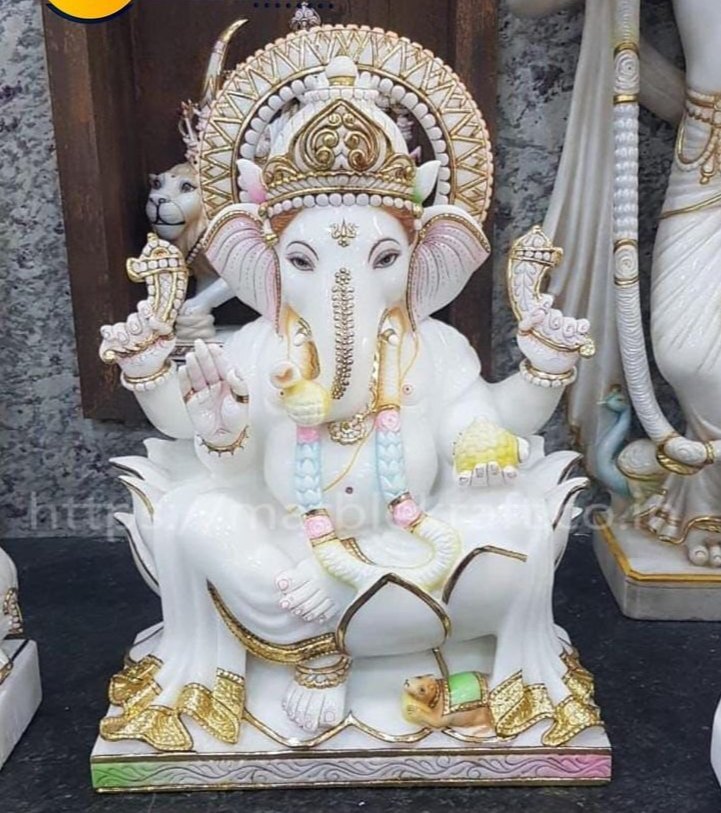 White Marble Gold Plated Ganesha Statue