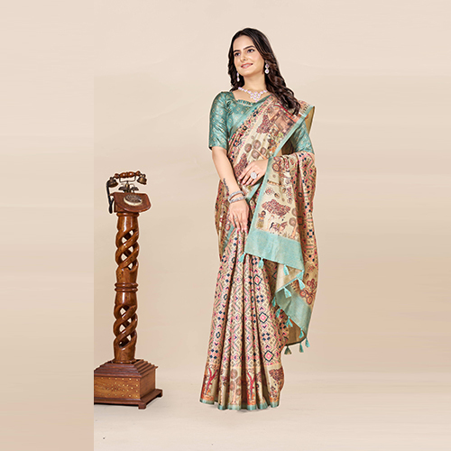 Kkspp-et-1774-light Blu Printed Bandhani Saree - Color: Multicolor