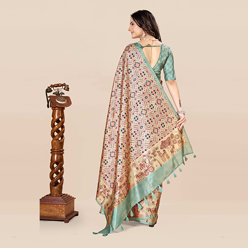 Kkspp-et-1774-light Blu Printed Bandhani Saree - Color: Multicolor