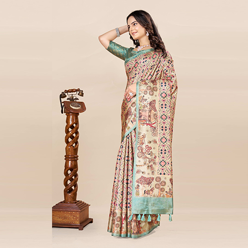 Kkspp-et-1774-light Blu Printed Bandhani Saree - Color: Multicolor